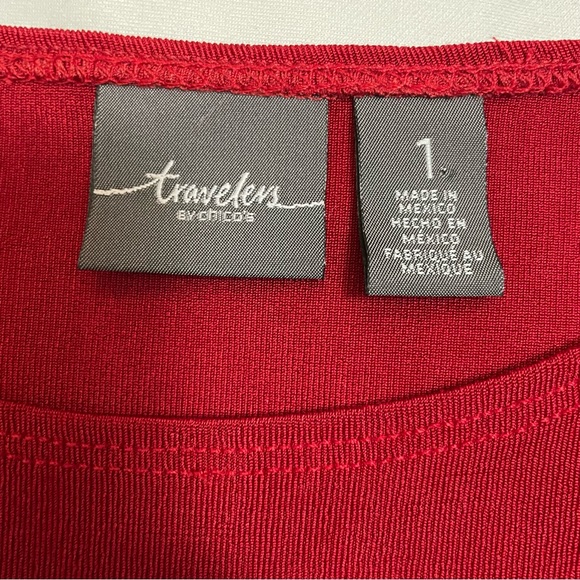Chico's Travelers Red Liquid Knit Top Asymmetrical Hem Size 1 US M - Picture 8 of 9